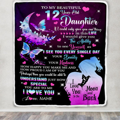 Personalized Sweet 12 Gifts For Girls Daughter Blanket From Mom Butterfly Sweet Twelve 12 Twelve Old Birthday Decorations Customized Fleece Blanket | siriusteestore