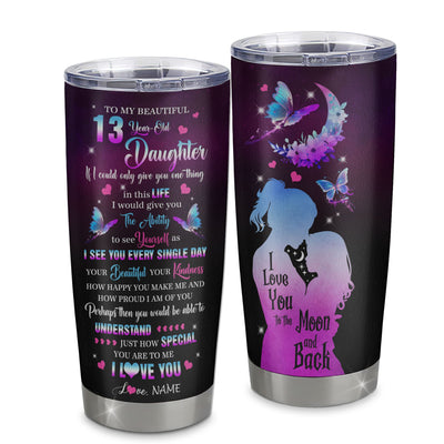 Personalized Sweet 13 Gifts For Girls Daughter Tumbler Stainless Steel Cup From Mom Butterfly Sweet Thirteen 13 Year Old Birthday Decorations Travel Mug | siriusteestore