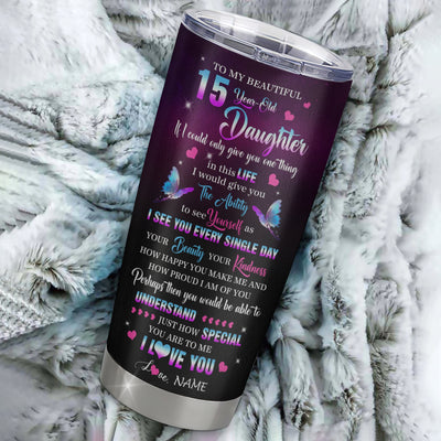 Personalized Sweet 15 Gifts For Girls Daughter Tumbler Stainless Steel Cup From Mom Butterfly Sweet Fifteen 15 Year Old Birthday Decorations Travel Mug | siriusteestore