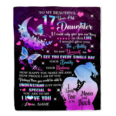 Personalized Sweet 17 Gifts For Girls Daughter Blanket From Mom Butterfly Sweet Seventeen 17 Seventeen Old Birthday Decorations Customized Fleece Blanket | siriusteestore