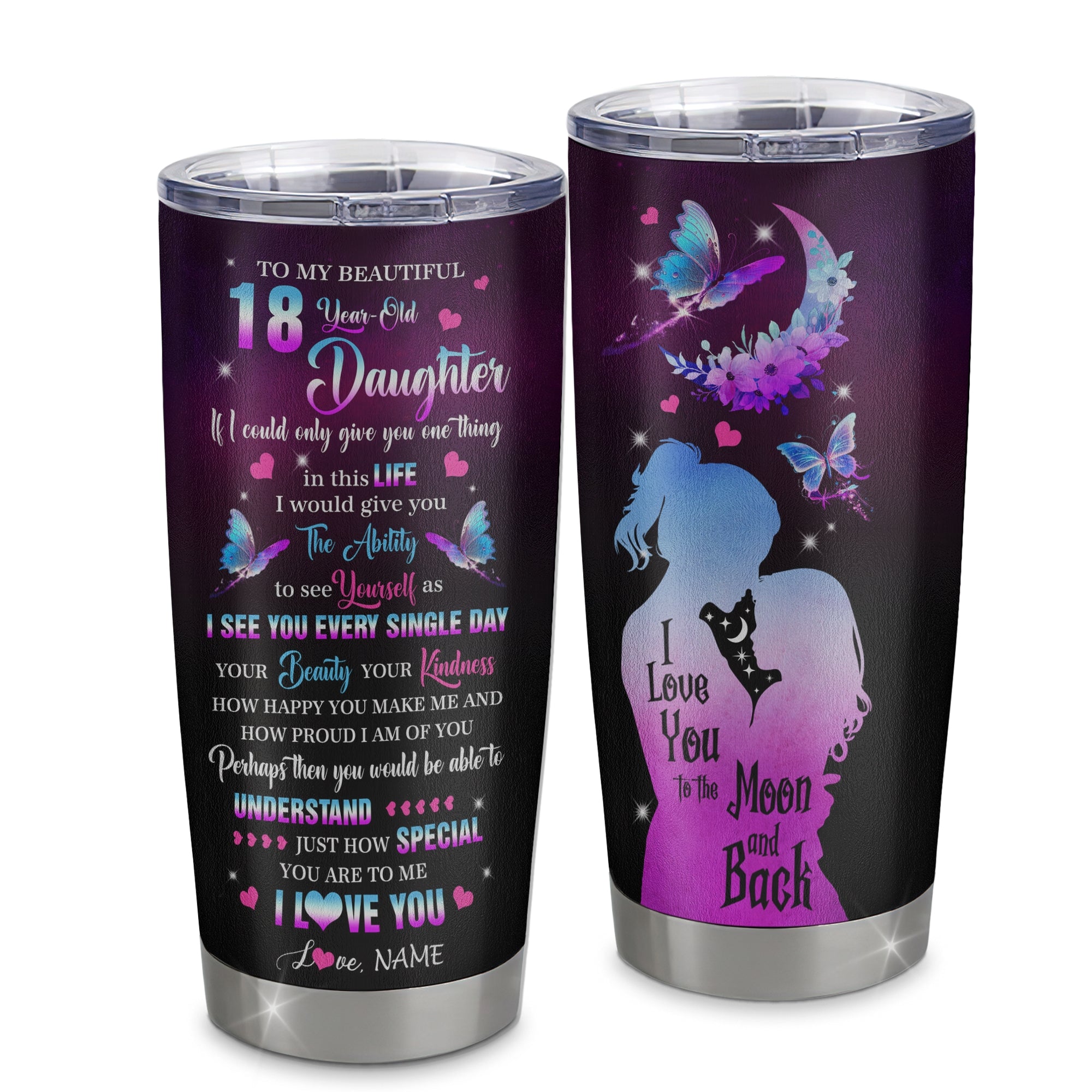 Personalized Sweet 18 Gifts For Girls Daughter Tumbler Stainless Steel Cup From Mom Butterfly Sweet Eighteen 18 Year Old Birthday Decorations Travel Mug | siriusteestore
