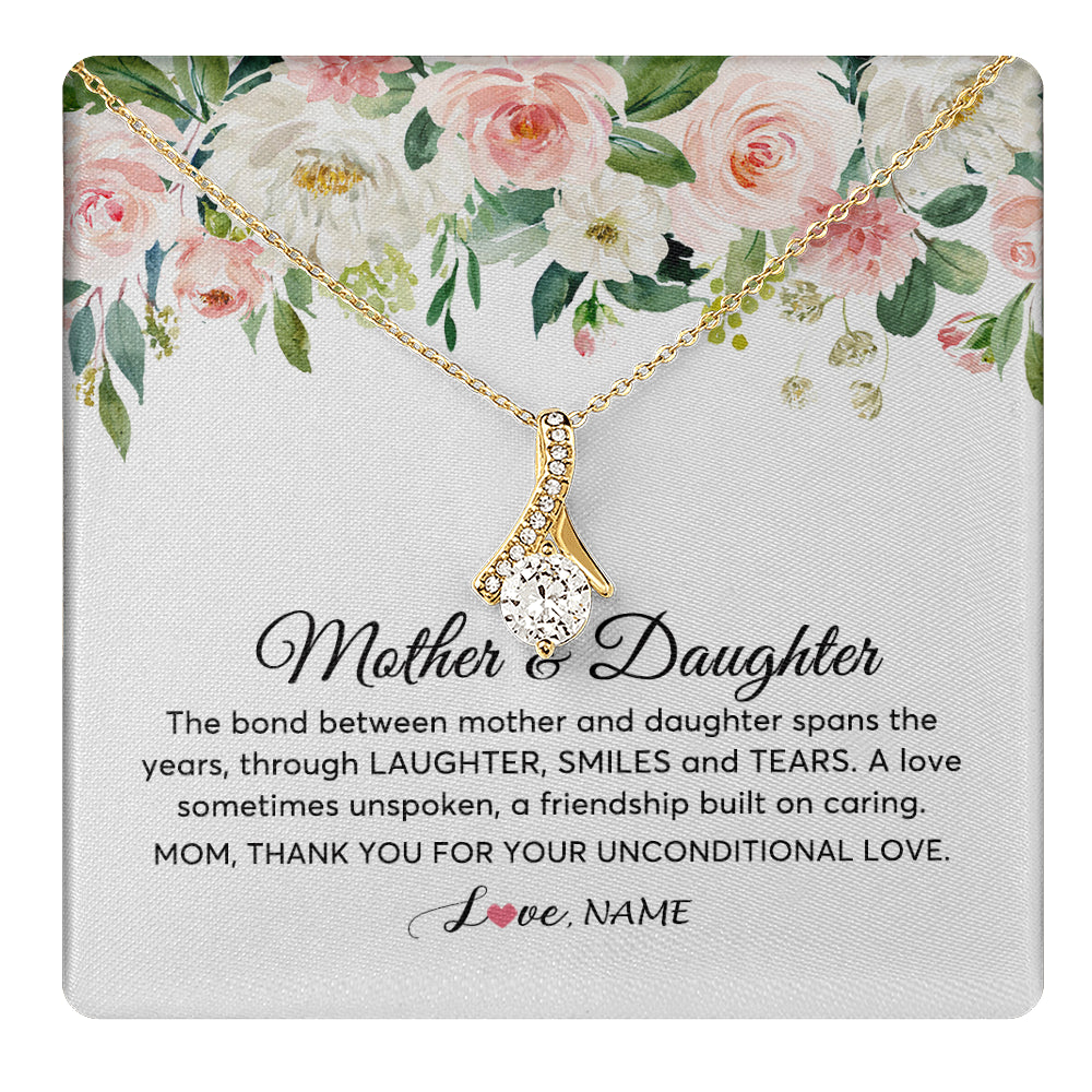 Alluring Beauty Necklace 18K Yellow Gold Finish | 1 | Personalized The Bond Between Mother And Daughter Necklace Thank You Love Mom Jewelry Birthday Mothers Day Christmas Customized Gift Box Message Card | siriusteestore