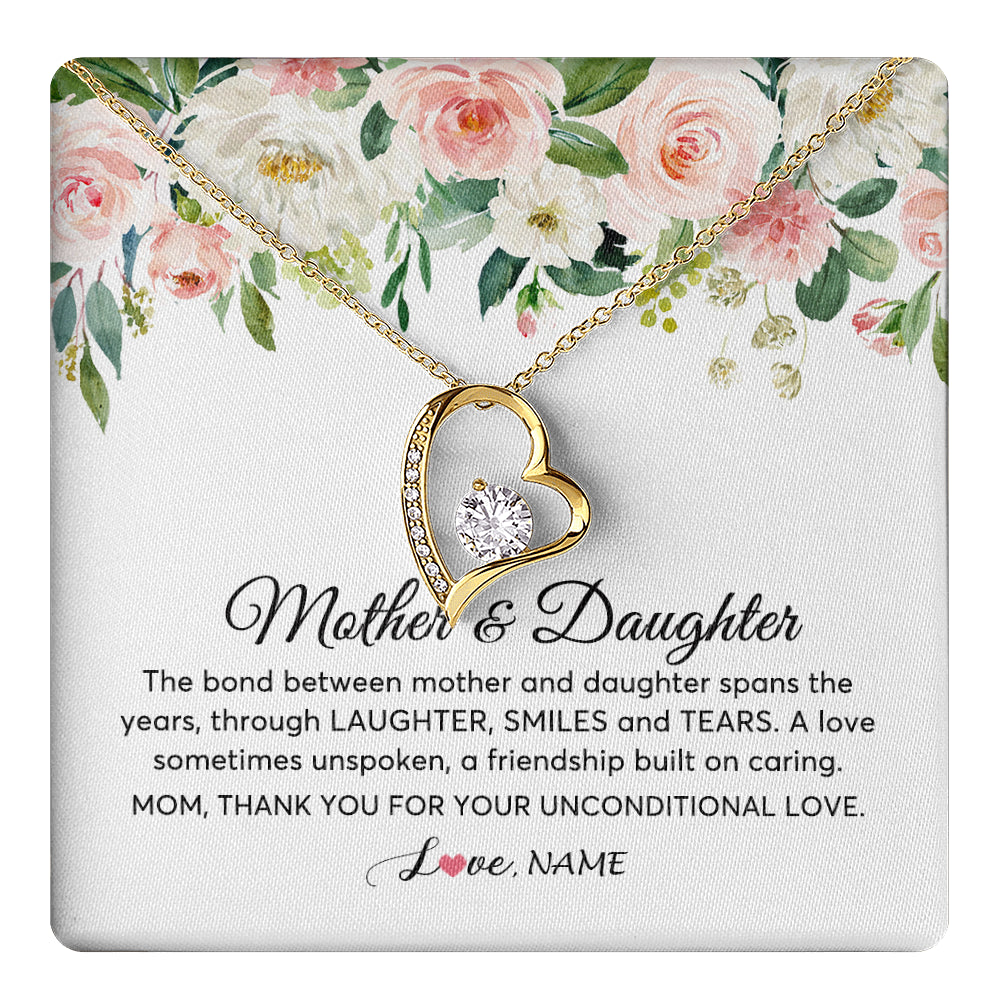 Forever Love Necklace 18K Yellow Gold Finish | 1 | Personalized The Bond Between Mother And Daughter Necklace Thank You Love Mom Jewelry Birthday Mothers Day Christmas Customized Gift Box Message Card | siriusteestore