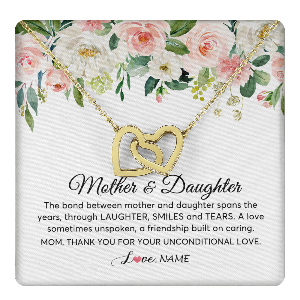 Interlocking Hearts Necklace 18K Yellow Gold Finish | 1 | Personalized The Bond Between Mother And Daughter Necklace Thank You Love Mom Jewelry Birthday Mothers Day Christmas Customized Gift Box Message Card | siriusteestore
