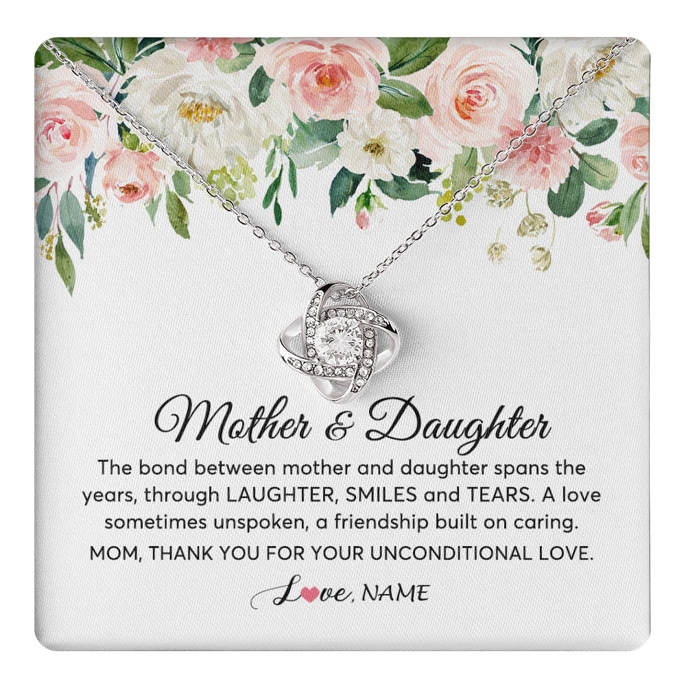 Love Knot Necklace 14K White Gold Finish | 1 | Personalized The Bond Between Mother And Daughter Necklace Thank You Love Mom Jewelry Birthday Mothers Day Christmas Customized Gift Box Message Card | siriusteestore