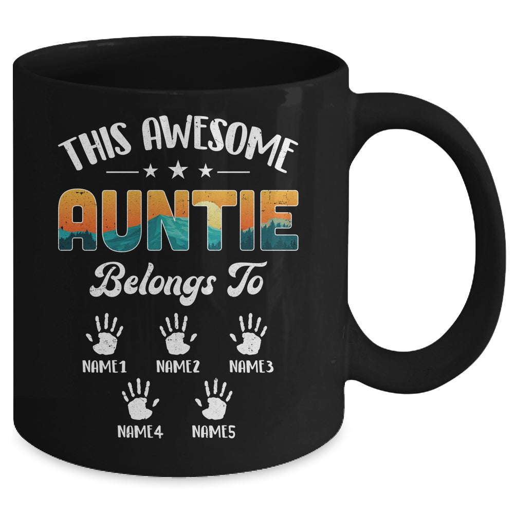 Personalized This Awesome Auntie Belongs To Custom Kids Name Vintage Mothers Day Birthday Christmas Mug | siriusteestore