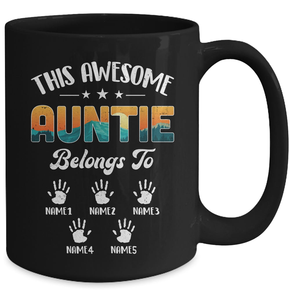 Personalized This Awesome Auntie Belongs To Custom Kids Name Vintage Mothers Day Birthday Christmas Mug | siriusteestore