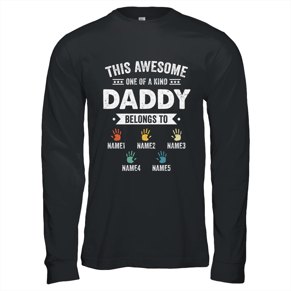Personalized This Awesome Daddy Belongs To Custom Kids Name Color Hand Fathers Day Birthday Christmas Shirt & Hoodie | siriusteestore