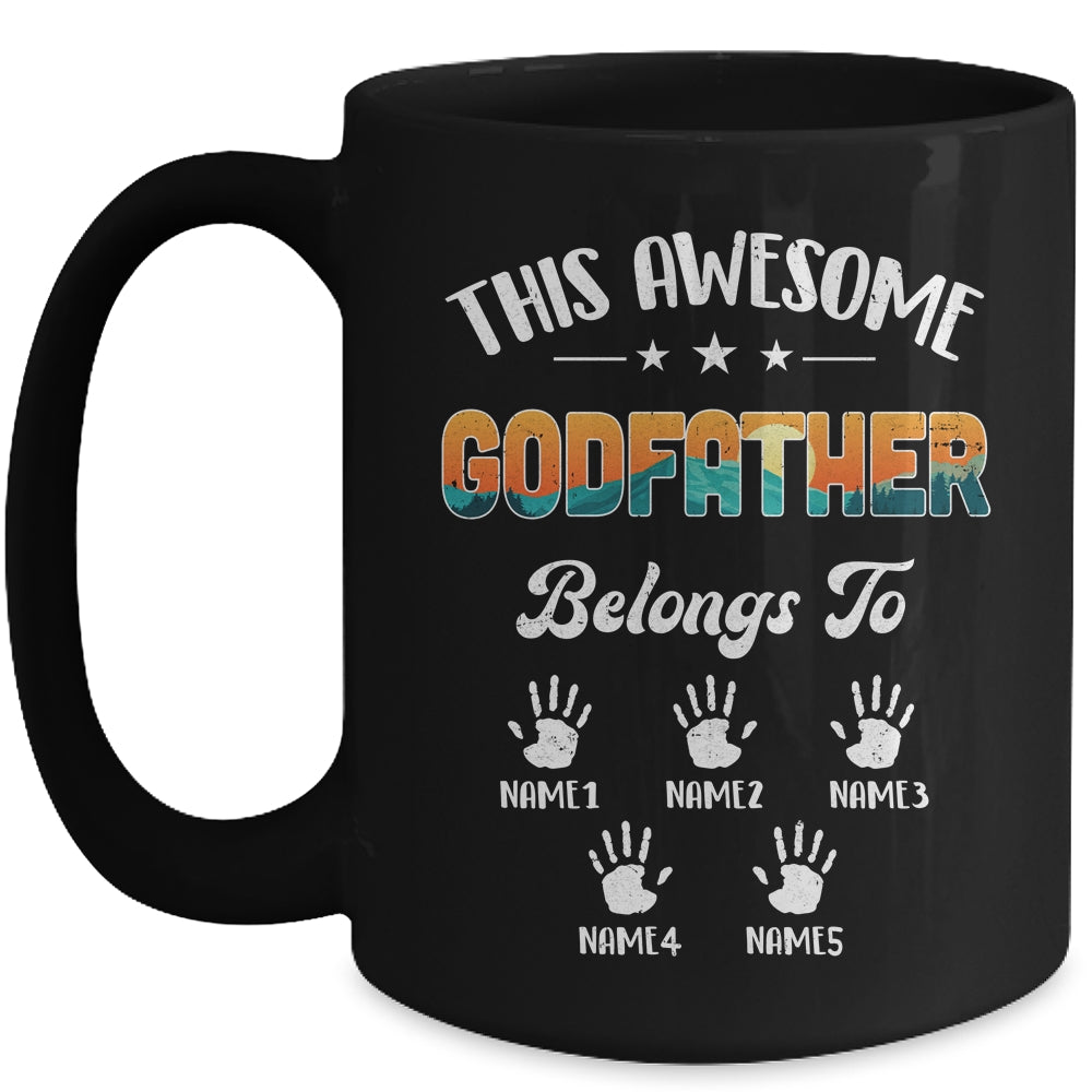 Personalized This Awesome Godfather Belongs To Custom Kids Name Vintage Fathers Day Birthday Christmas Mug | siriusteestore