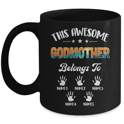 Personalized This Awesome Godmother Belongs To Custom Kids Name Vintage Mothers Day Birthday Christmas Mug | siriusteestore