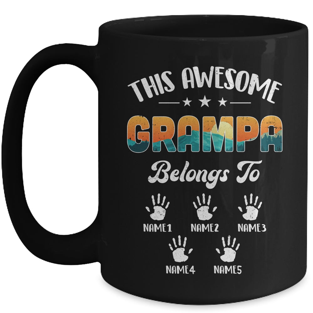 Personalized This Awesome Grampa Belongs To Custom Kids Name Vintage Fathers Day Birthday Christmas Mug | siriusteestore