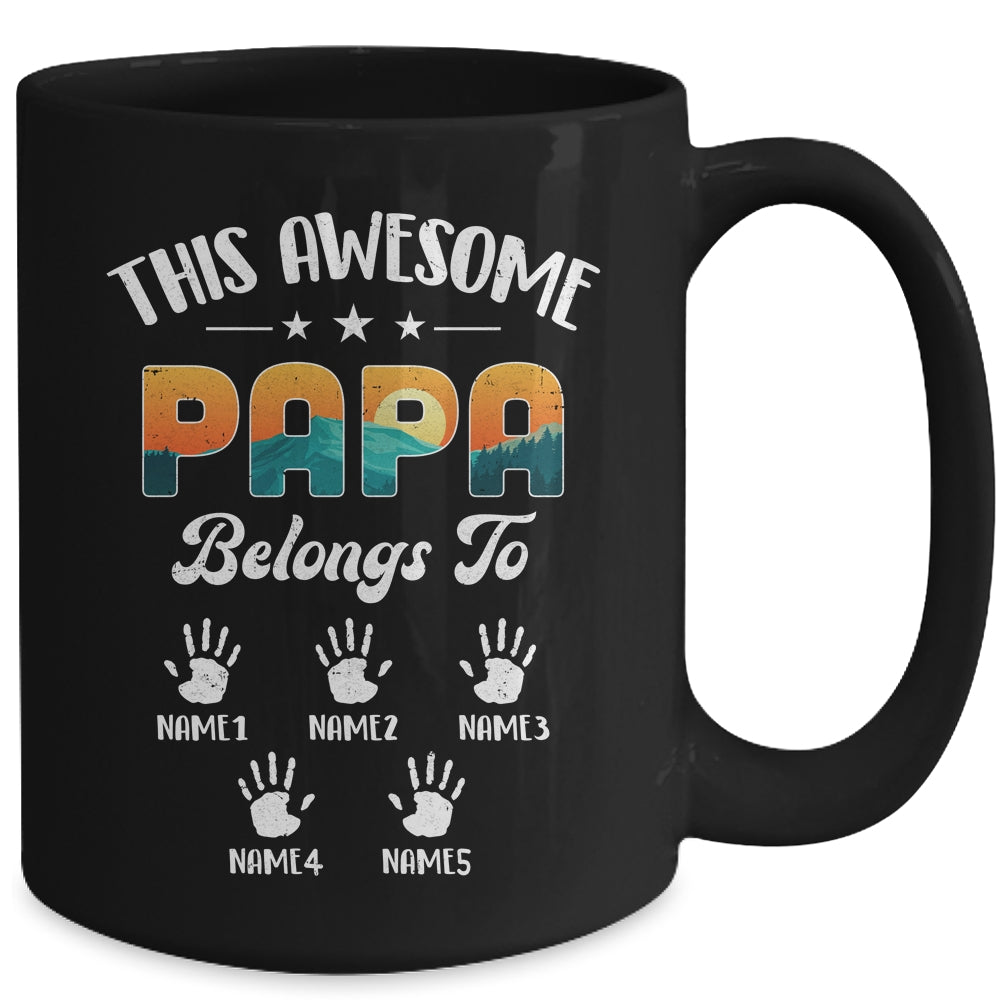 Personalized This Awesome Papa Belongs To Custom Kids Name Vintage Fathers Day Birthday Christmas Mug | siriusteestore