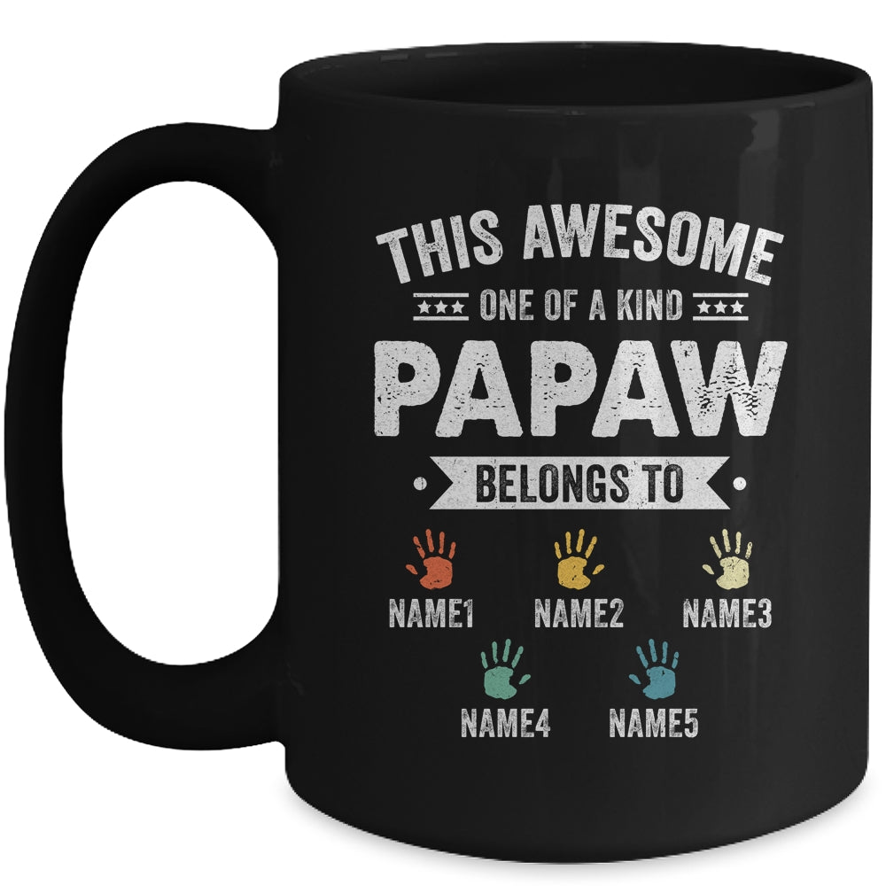 Personalized This Awesome Papaw Belongs To Custom Grandkids Name Color Hand Fathers Day Birthday Christmas Mug | siriusteestore