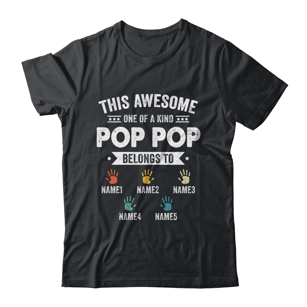 Personalized This Awesome Pop Pop Belongs To Custom Grandkids Name Color Hand Fathers Day Birthday Christmas Shirt & Hoodie | siriusteestore
