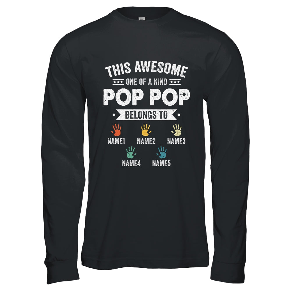 Personalized This Awesome Pop Pop Belongs To Custom Grandkids Name Color Hand Fathers Day Birthday Christmas Shirt & Hoodie | siriusteestore
