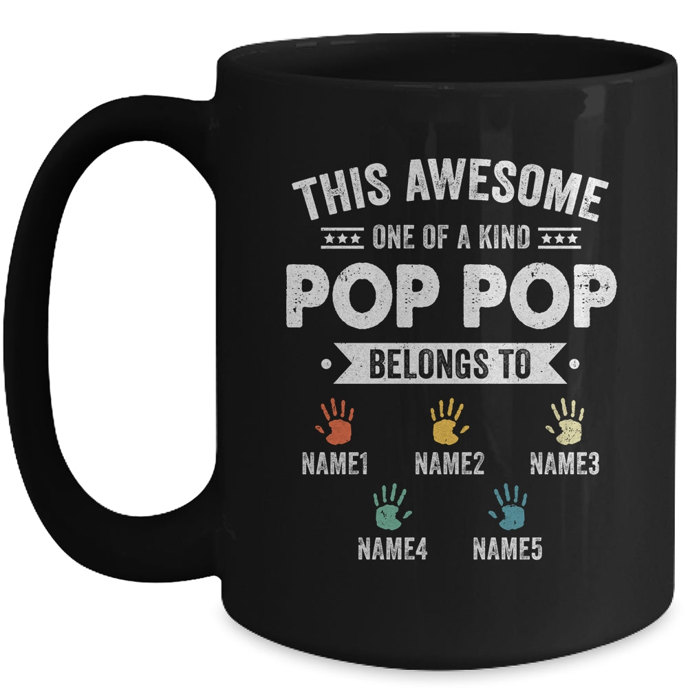 Personalized This Awesome Pop Pop Belongs To Custom Grandkids Name Color Hand Fathers Day Birthday Christmas Mug | siriusteestore