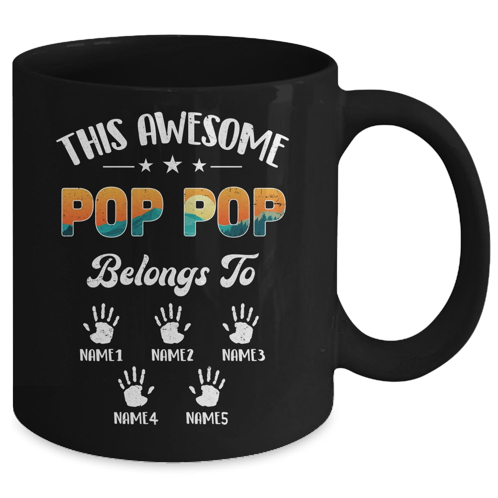 Personalized This Awesome Pop Pop Belongs To Custom Kids Name Vintage Fathers Day Birthday Christmas Mug | siriusteestore