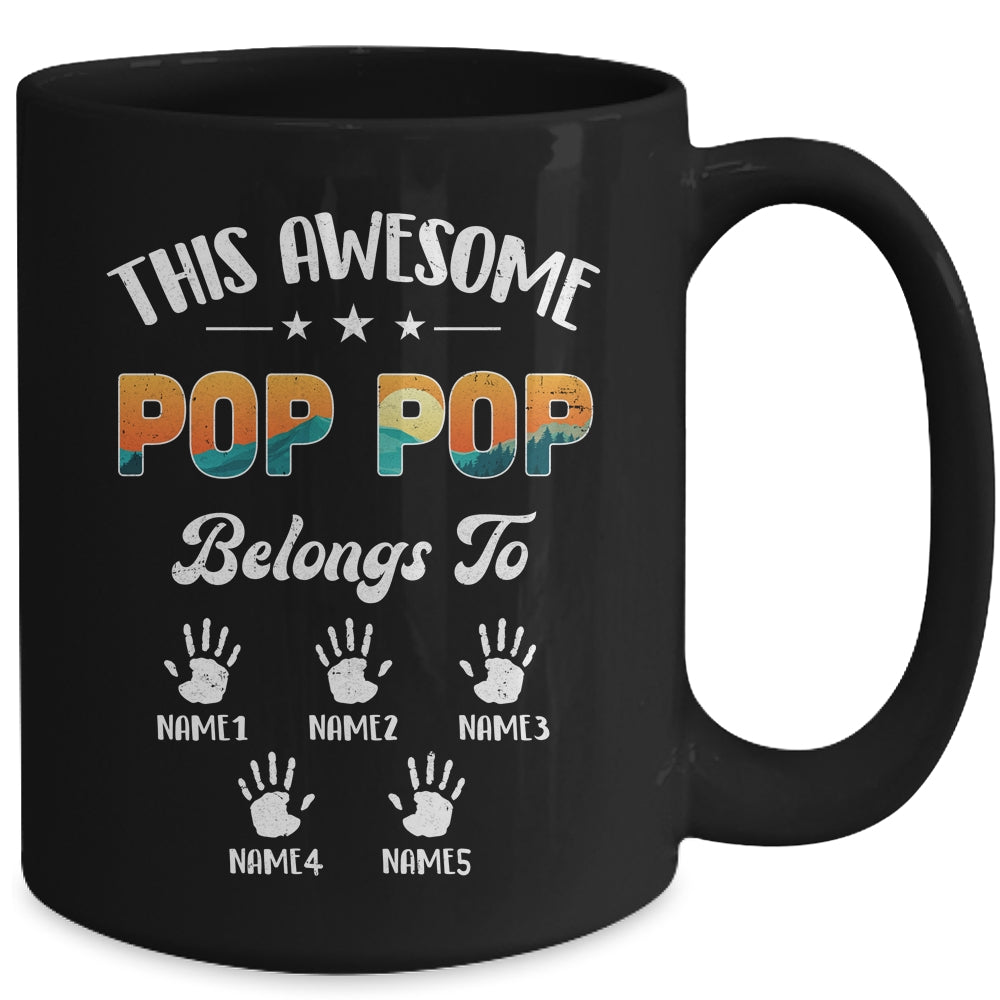 Personalized This Awesome Pop Pop Belongs To Custom Kids Name Vintage Fathers Day Birthday Christmas Mug | siriusteestore