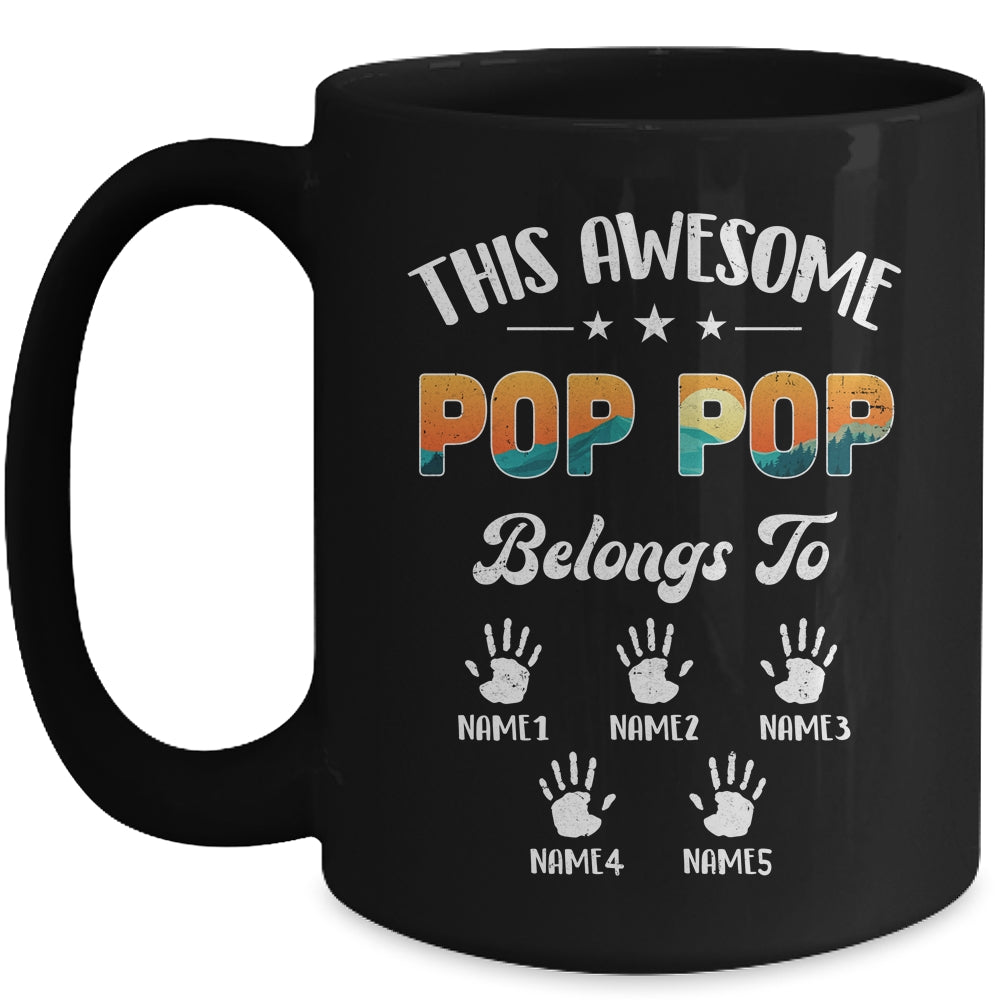 Personalized This Awesome Pop Pop Belongs To Custom Kids Name Vintage Fathers Day Birthday Christmas Mug | siriusteestore