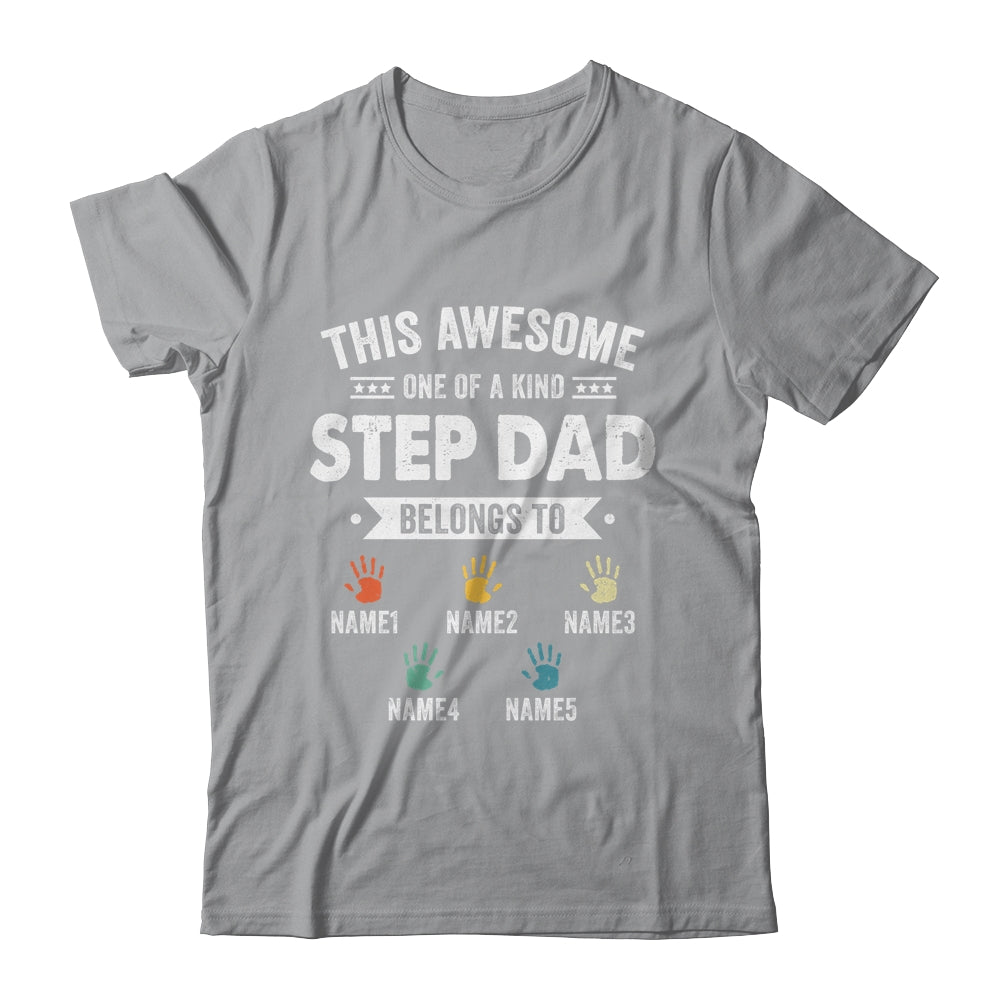 Personalized This Awesome Stepdad Belongs To Custom Kids Name Color Hand Fathers Day Birthday Christmas Shirt & Hoodie | siriusteestore