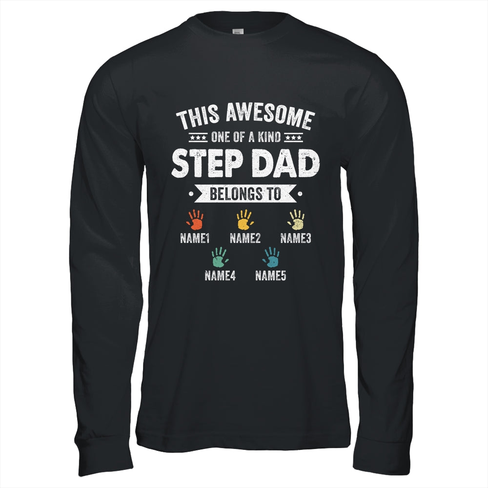 Personalized This Awesome Stepdad Belongs To Custom Kids Name Color Hand Fathers Day Birthday Christmas Shirt & Hoodie | siriusteestore