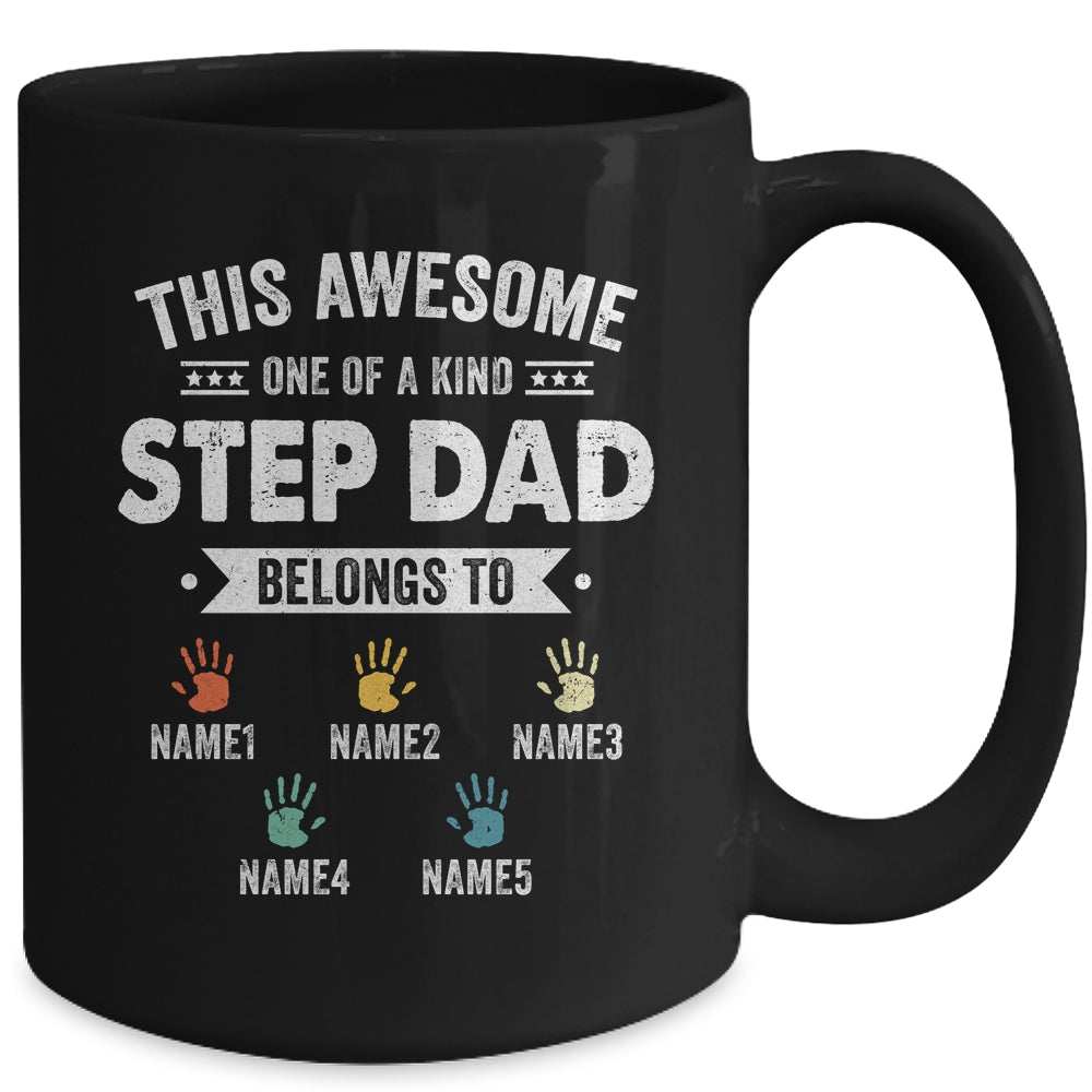 Personalized This Awesome Stepdad Belongs To Custom Kids Name Color Hand Fathers Day Birthday Christmas Mug | siriusteestore