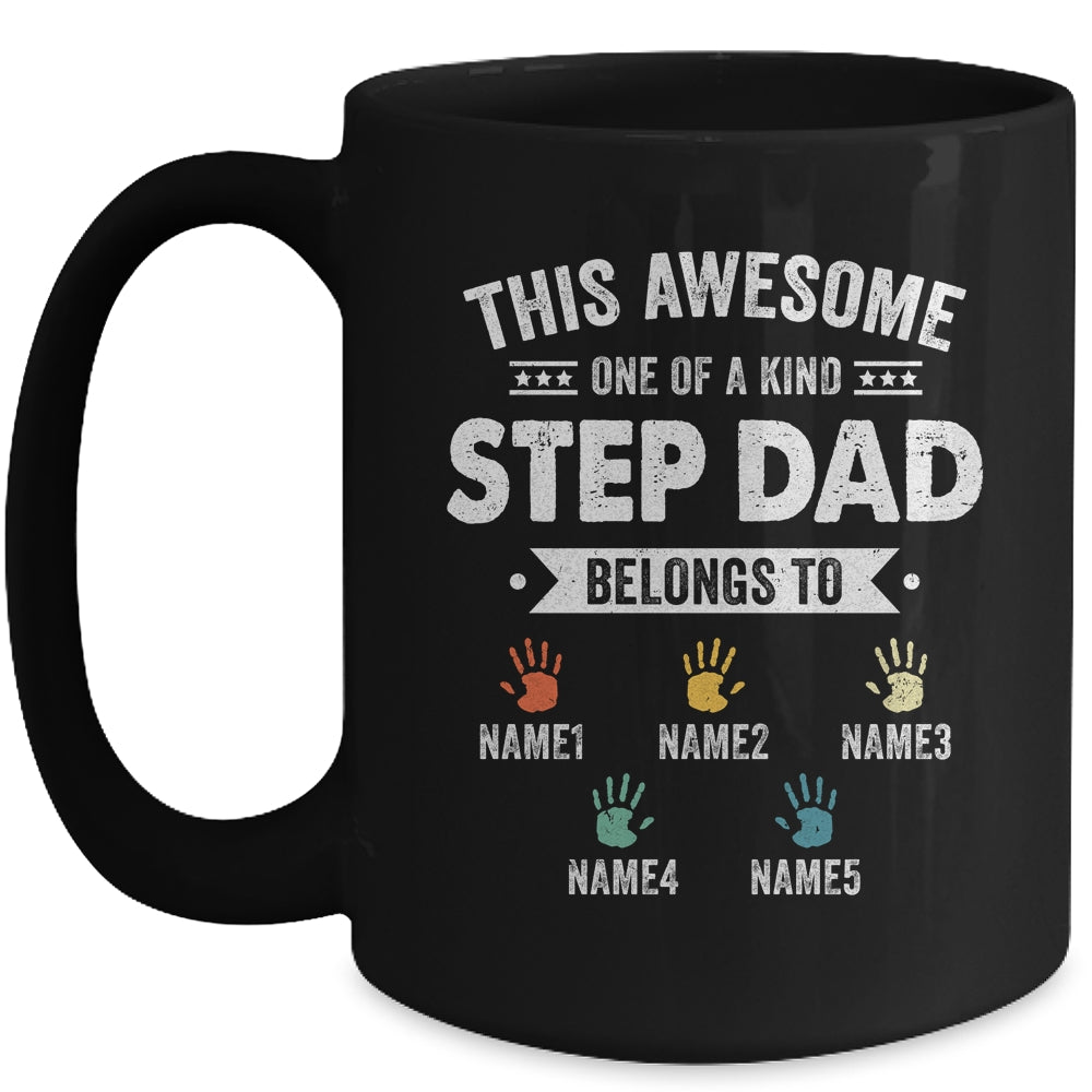 Personalized This Awesome Stepdad Belongs To Custom Kids Name Color Hand Fathers Day Birthday Christmas Mug | siriusteestore