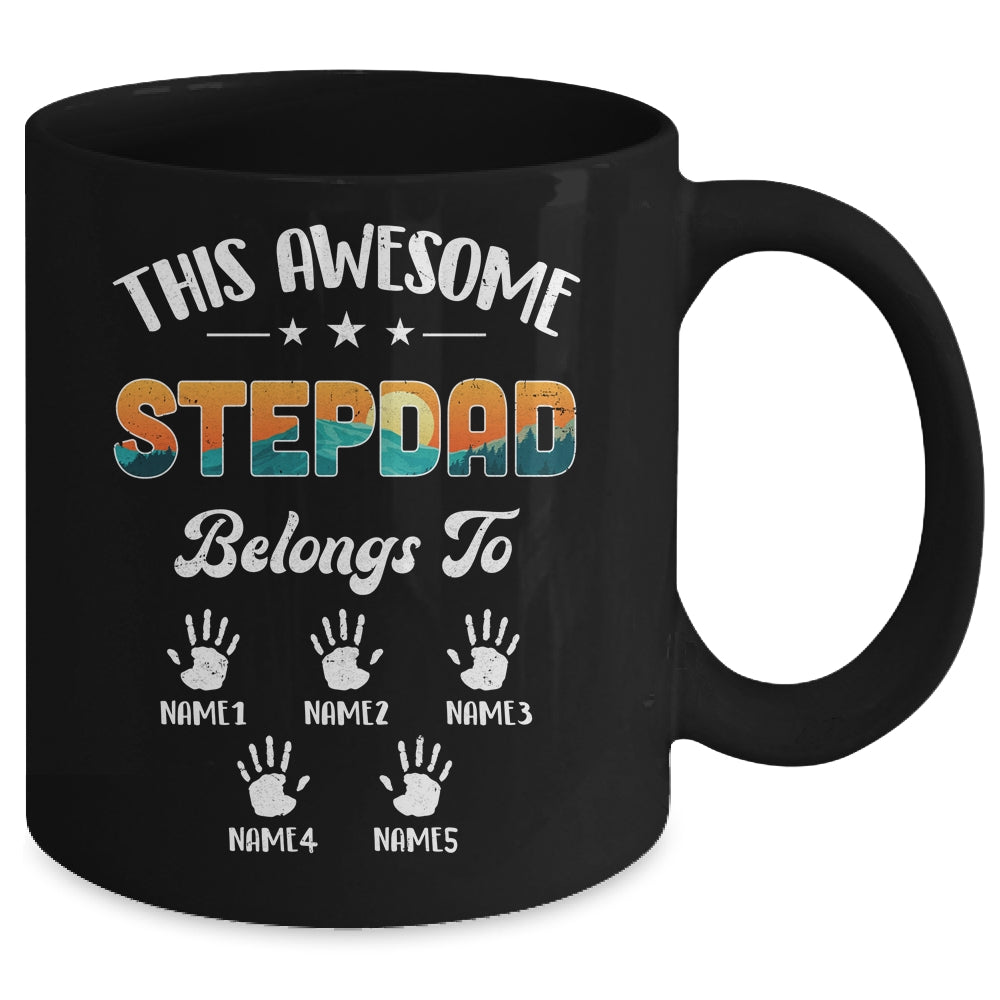 Personalized This Awesome Stepdad Belongs To Custom Kids Name Vintage Fathers Day Birthday Christmas Mug | siriusteestore