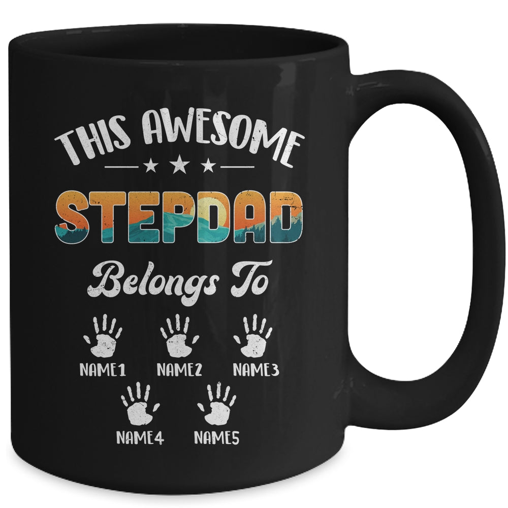 Personalized This Awesome Stepdad Belongs To Custom Kids Name Vintage Fathers Day Birthday Christmas Mug | siriusteestore