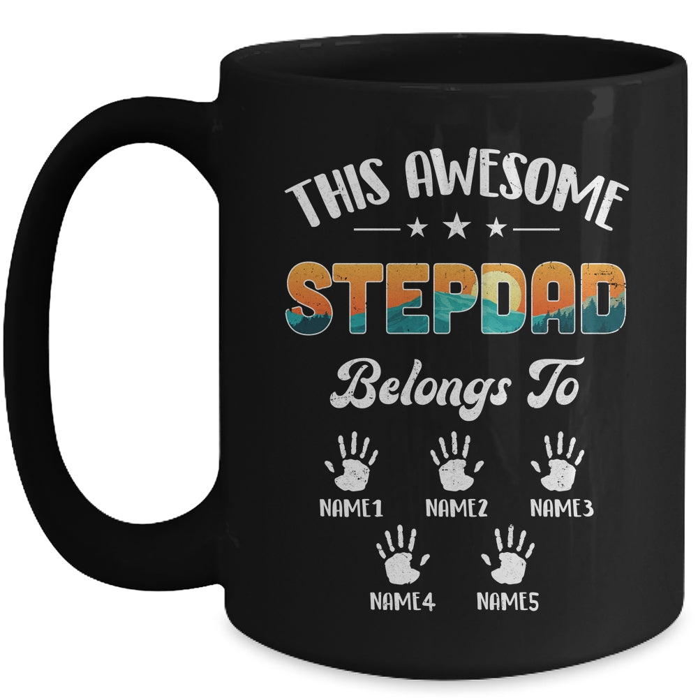 Personalized This Awesome Stepdad Belongs To Custom Kids Name Vintage Fathers Day Birthday Christmas Mug | siriusteestore