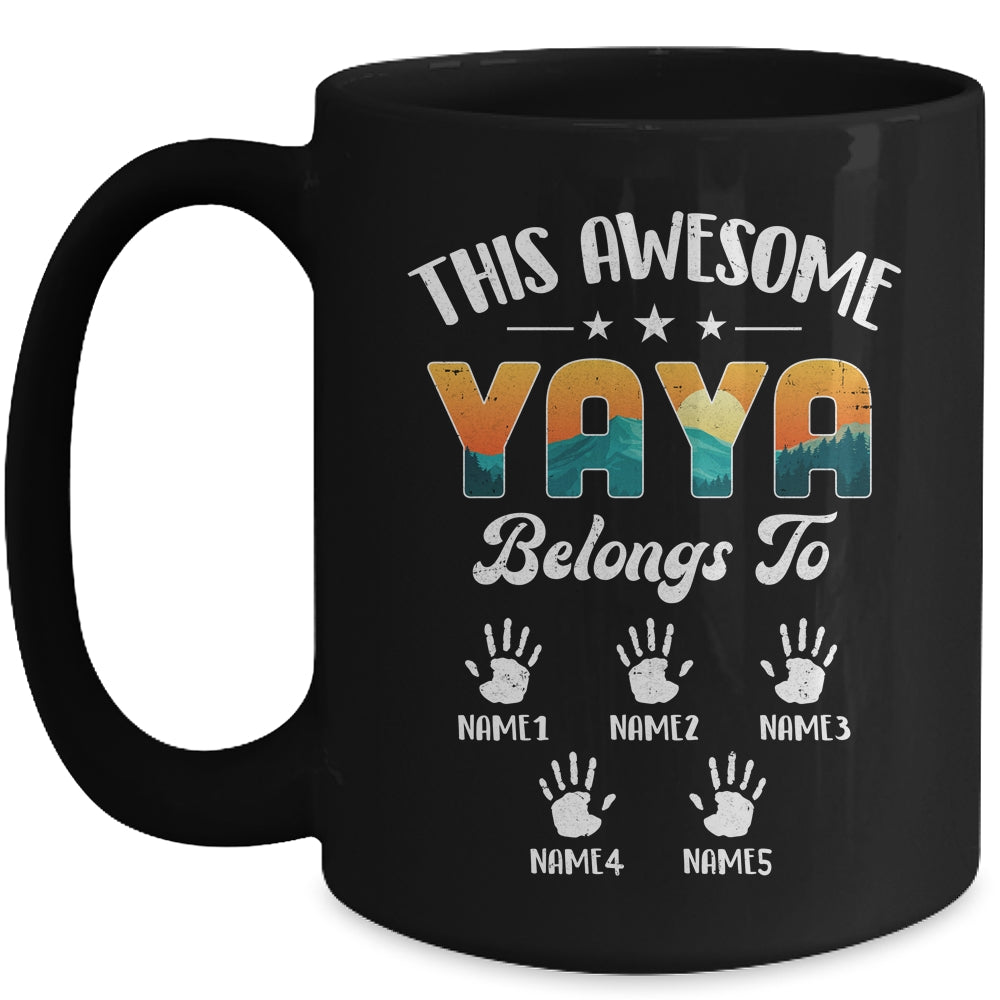 Personalized This Awesome Yaya Belongs To Custom Kids Name Vintage Mothers Day Birthday Christmas Mug | siriusteestore