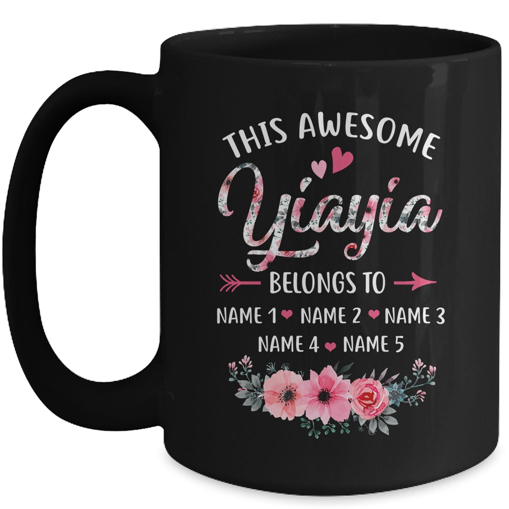 Personalized This Awesome Yiayia Belongs To Custom Kids Name Floral Yiayia Mothers Day Birthday Christmas Mug | siriusteestore
