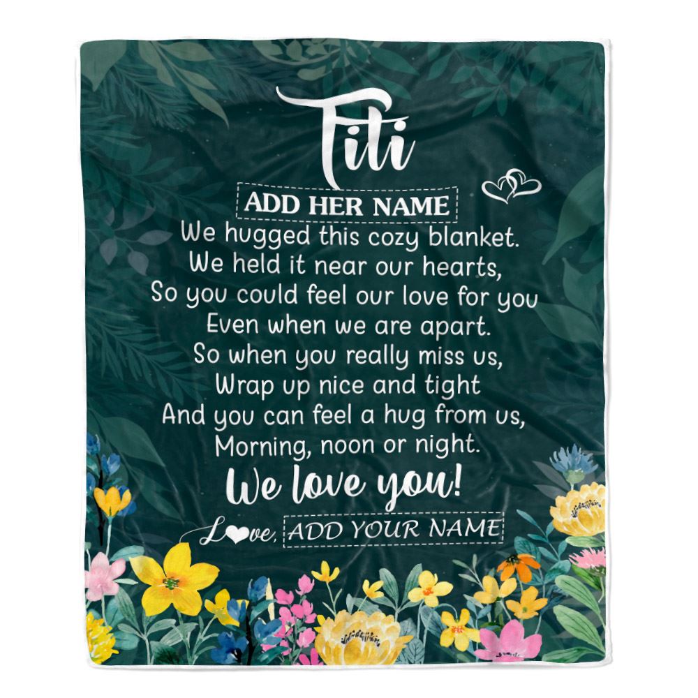 Personalized Titi Blanket From Niece Nephew Floral Green We Love You Titi Birthday Gifts Mothers Day Thanksgiving Christmas Customized Fleece Blanket | siriusteestore