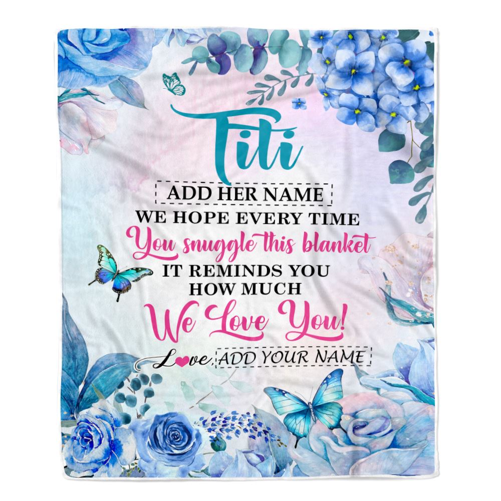 Personalized Titi Blanket From Niece Nephew Floral Print We Love You Titi Birthday Gifts Mothers Day Thanksgiving Christmas Customized Fleece Blanket | siriusteestore