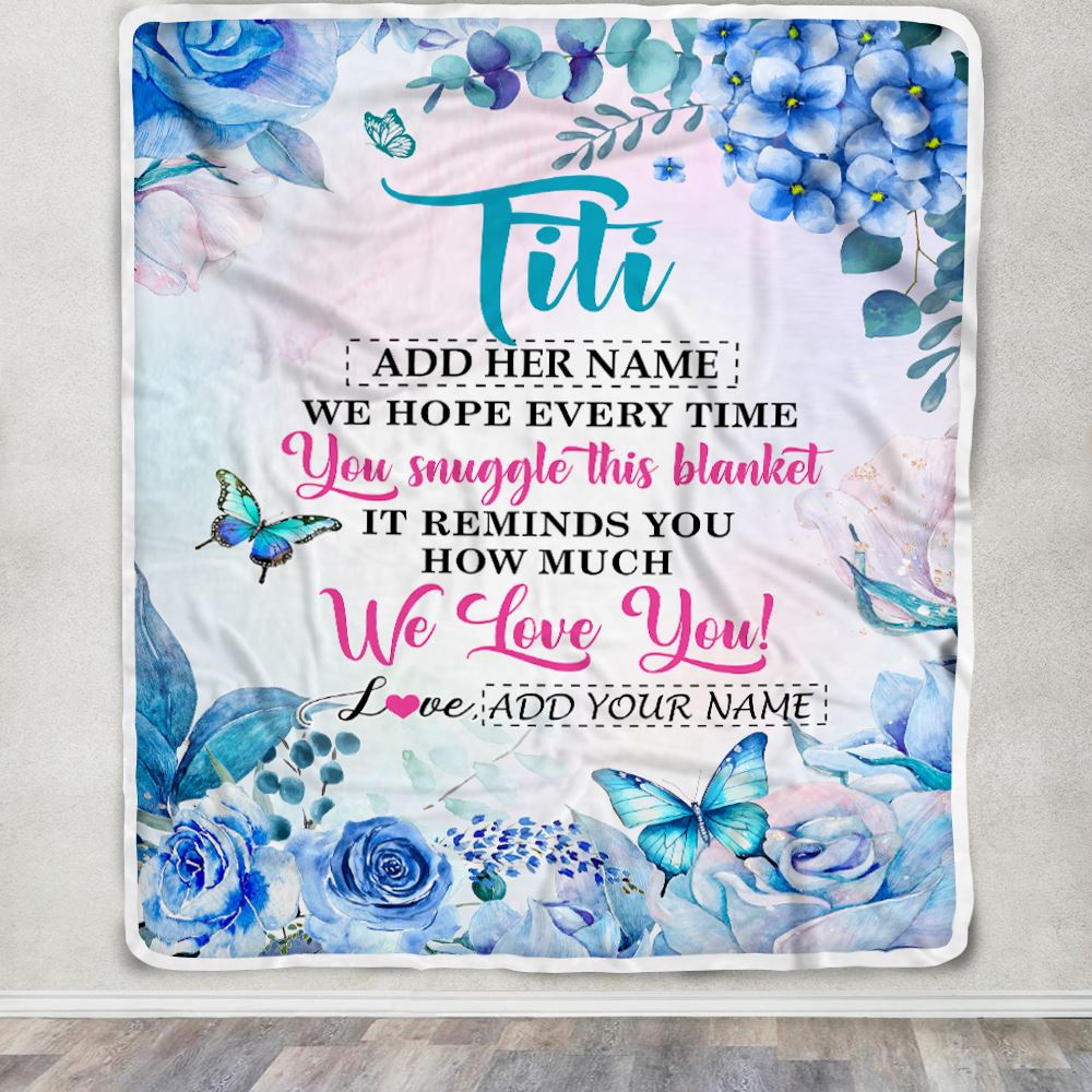 Personalized Titi Blanket From Niece Nephew Floral Print We Love You Titi Birthday Gifts Mothers Day Thanksgiving Christmas Customized Fleece Blanket | siriusteestore