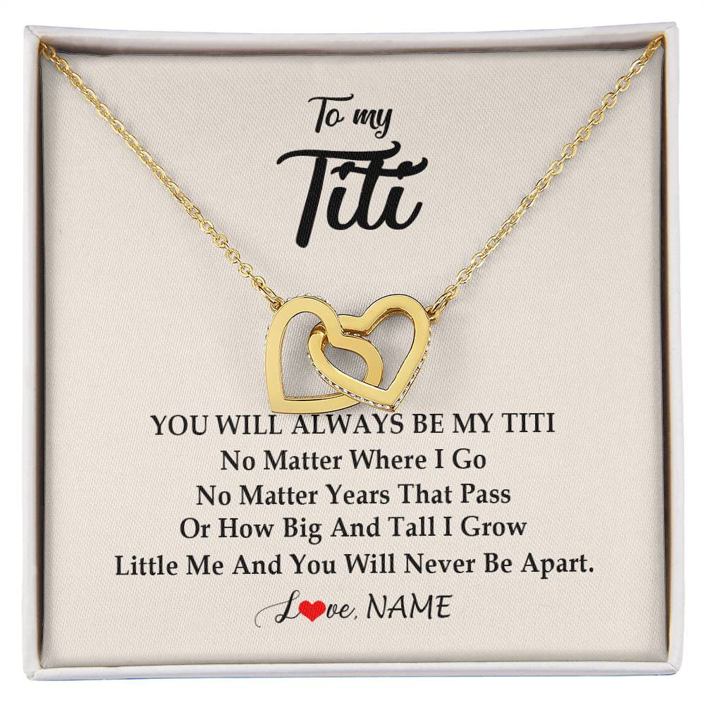 Interlocking Hearts Necklace 18K Yellow Gold Finish | Personalized Titi Necklace From Niece Nephew You Will Always Be My Titi Birthday Mothers Day Christmas Customized Gift Box Message Card | siriusteestore