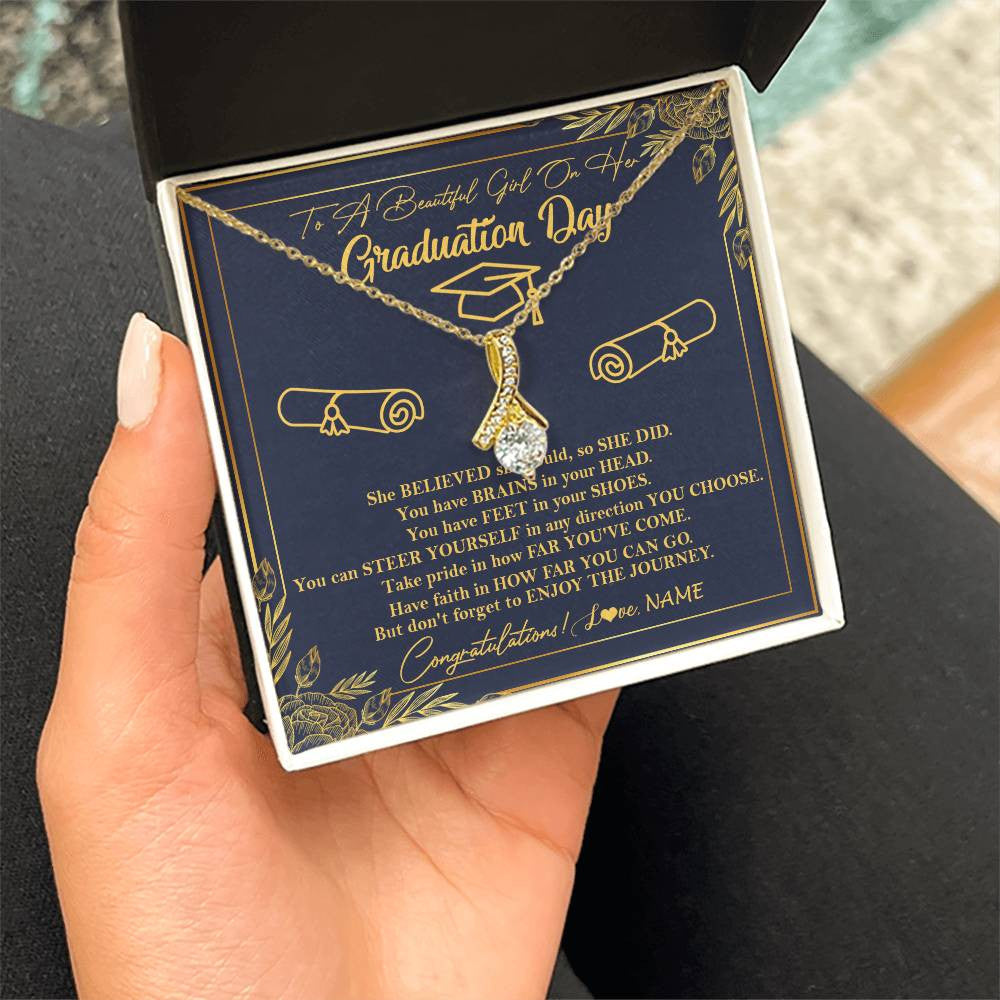 Alluring Beauty Necklace 18K Yellow Gold Finish | Personalized To A Beautiful Girl On Her Graduation Day Necklace Class of 2023 For Daughter Granddaughter Sister Jewelry Customized Gift Box Message Card | siriusteestore