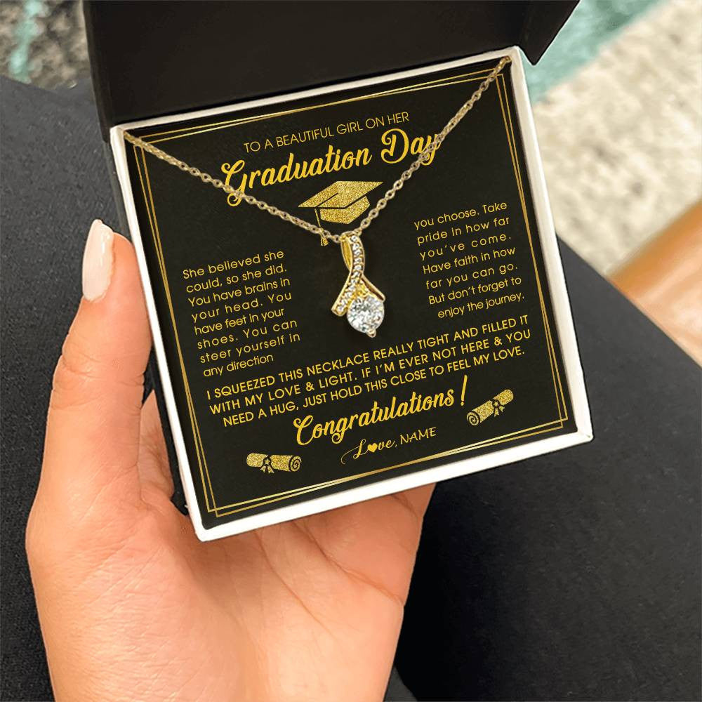 Alluring Beauty Necklace 18K Yellow Gold Finish | Personalized To A Beautiful Girl On Her Graduation Day Necklace For Daughter Granddaughter Sister Bonus Daughter Jewelry Customized Gift Box Message Card | siriusteestore
