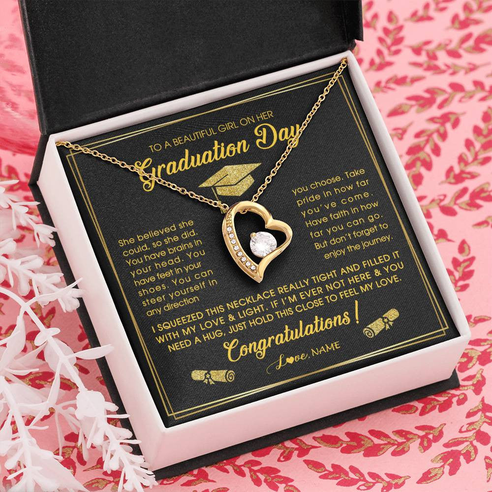 Forever Love Necklace 18K Yellow Gold Finish | Personalized To A Beautiful Girl On Her Graduation Day Necklace For Daughter Granddaughter Sister Bonus Daughter Jewelry Customized Gift Box Message Card | siriusteestore