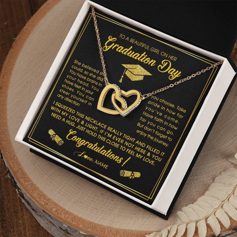 Interlocking Hearts Necklace 18K Yellow Gold Finish | Personalized To A Beautiful Girl On Her Graduation Day Necklace For Daughter Granddaughter Sister Bonus Daughter Jewelry Customized Gift Box Message Card | siriusteestore