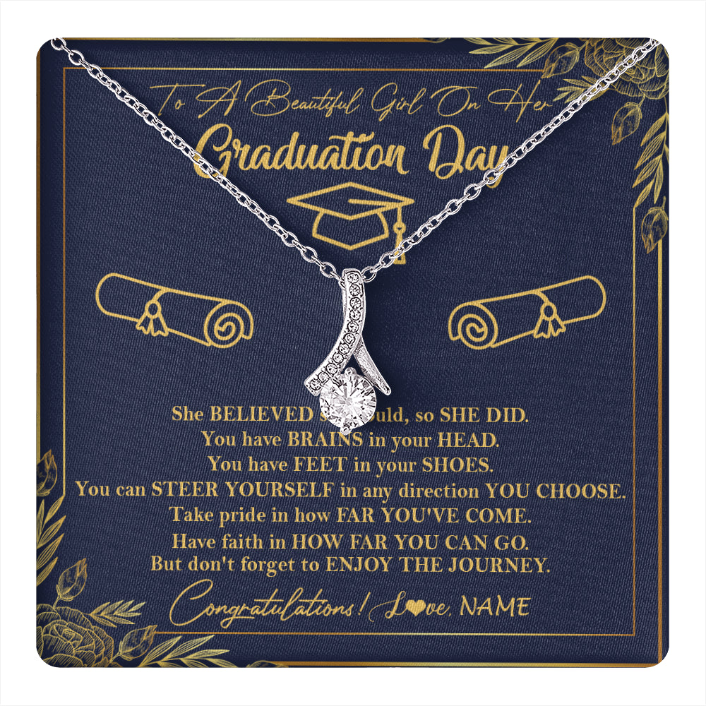Alluring Beauty Necklace 14K White Gold Finish | 1 | Personalized To A Beautiful Women On Her Graduation Day Necklace Class of 2024 For Daughter Granddaughter Sister Jewelry Customized Gift Box Message Card | siriusteestore