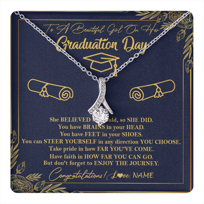 Alluring Beauty Necklace 14K White Gold Finish | 1 | Personalized To A Beautiful Women On Her Graduation Day Necklace Class of 2024 For Daughter Granddaughter Sister Jewelry Customized Gift Box Message Card | siriusteestore