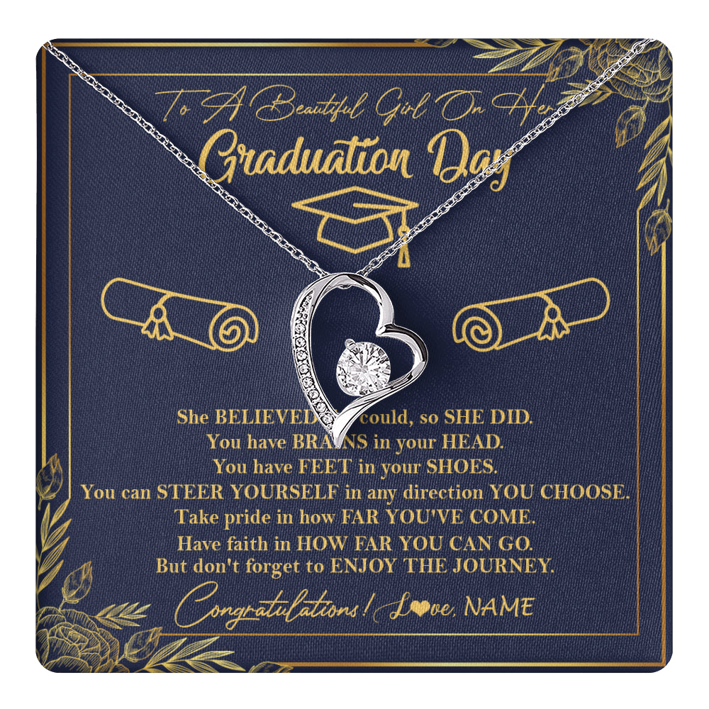 Forever Love Necklace 14K White Gold Finish | 1 | Personalized To A Beautiful Women On Her Graduation Day Necklace Class of 2024 For Daughter Granddaughter Sister Jewelry Customized Gift Box Message Card | siriusteestore