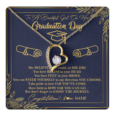 Forever Love Necklace 18K Yellow Gold Finish | 1 | Personalized To A Beautiful Women On Her Graduation Day Necklace Class of 2024 For Daughter Granddaughter Sister Jewelry Customized Gift Box Message Card | siriusteestore