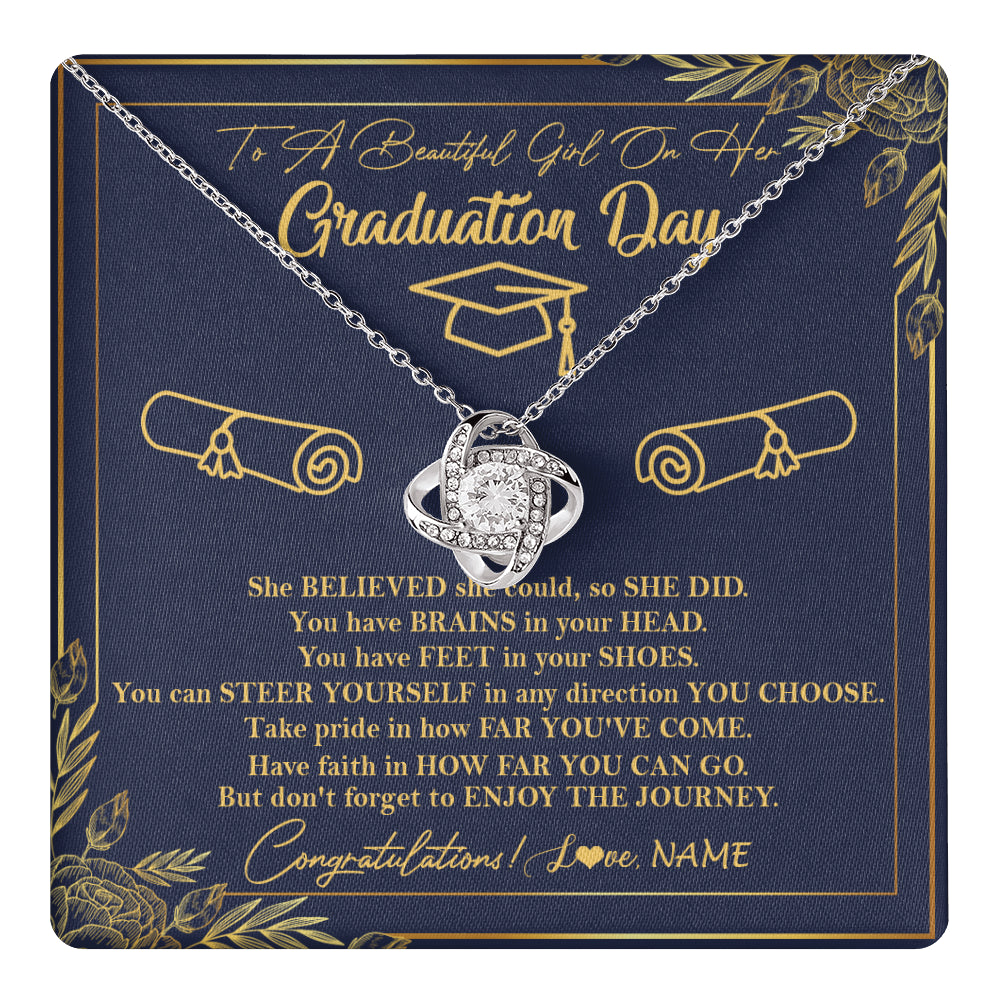 Love Knot Necklace 14K White Gold Finish | 1 | Personalized To A Beautiful Women On Her Graduation Day Necklace Class of 2024 For Daughter Granddaughter Sister Jewelry Customized Gift Box Message Card | siriusteestore