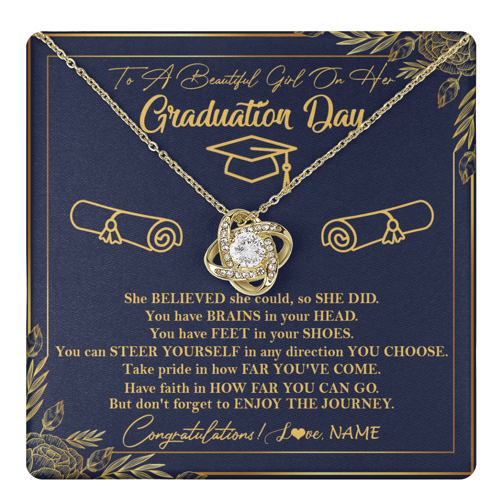 Love Knot Necklace 18K Yellow Gold Finish | 1 | Personalized To A Beautiful Women On Her Graduation Day Necklace Class of 2024 For Daughter Granddaughter Sister Jewelry Customized Gift Box Message Card | siriusteestore