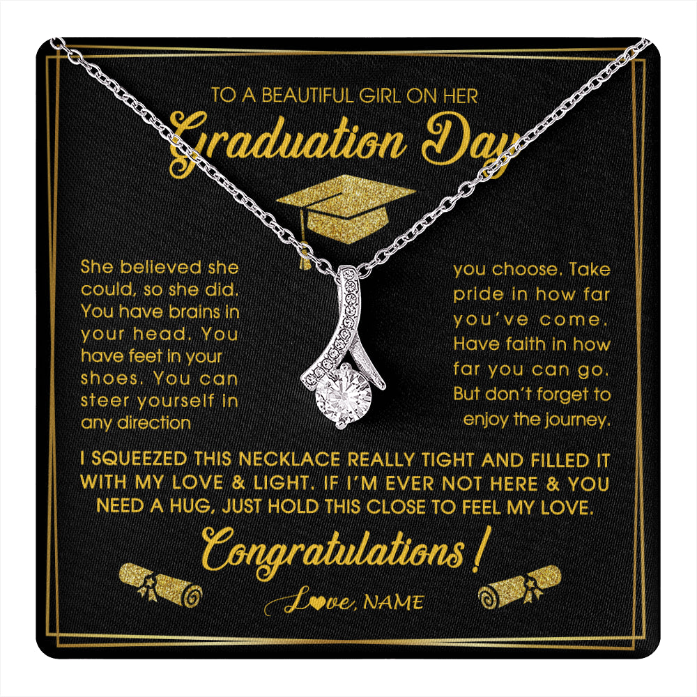 Alluring Beauty Necklace 14K White Gold Finish | 1 | Personalized To A Beautiful Women On Her Graduation Day Necklace For Daughter Granddaughter Sister Bonus Daughter Jewelry Customized Gift Box Message Card | siriusteestore