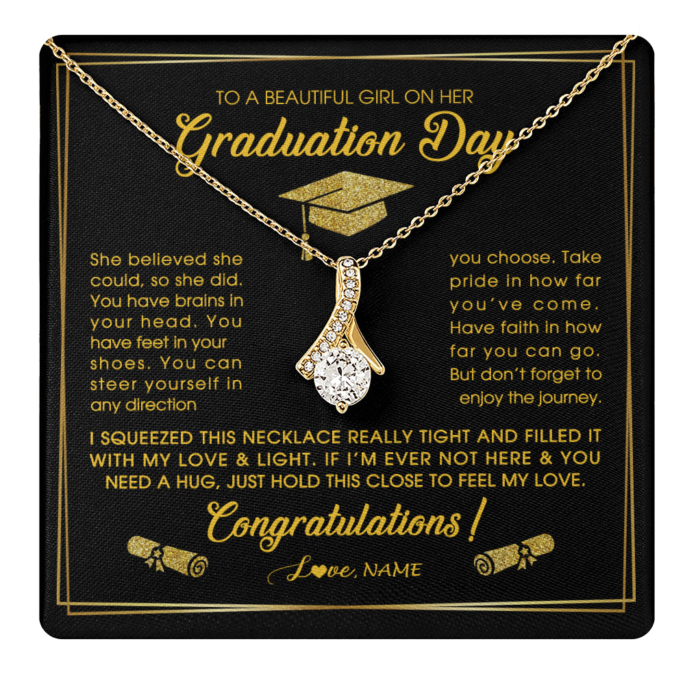 Alluring Beauty Necklace 18K Yellow Gold Finish | 1 | Personalized To A Beautiful Women On Her Graduation Day Necklace For Daughter Granddaughter Sister Bonus Daughter Jewelry Customized Gift Box Message Card | siriusteestore