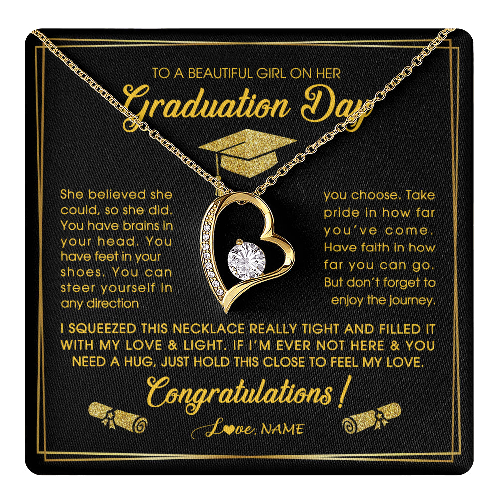 Forever Love Necklace 18K Yellow Gold Finish | 1 | Personalized To A Beautiful Women On Her Graduation Day Necklace For Daughter Granddaughter Sister Bonus Daughter Jewelry Customized Gift Box Message Card | siriusteestore