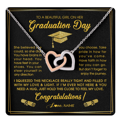 Interlocking Hearts Necklace Stainless Steel & Rose Gold Finish | 1 | Personalized To A Beautiful Women On Her Graduation Day Necklace For Daughter Granddaughter Sister Bonus Daughter Jewelry Customized Gift Box Message Card | siriusteestore